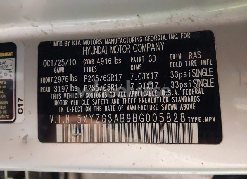 Photo 9 of 2011 Hyundai Santa FE GLS (VIN 5XYZG3AB9BG005828)