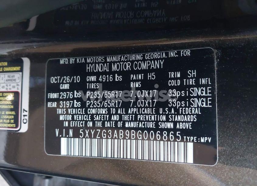 Photo 9 of 2011 Hyundai Santa FE GLS (VIN 5XYZG3AB9BG006865)