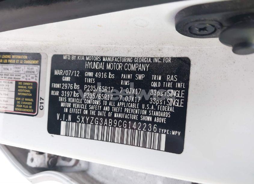 Photo 9 of 2012 Hyundai Santa FE GLS (VIN 5XYZG3AB9CG142236)