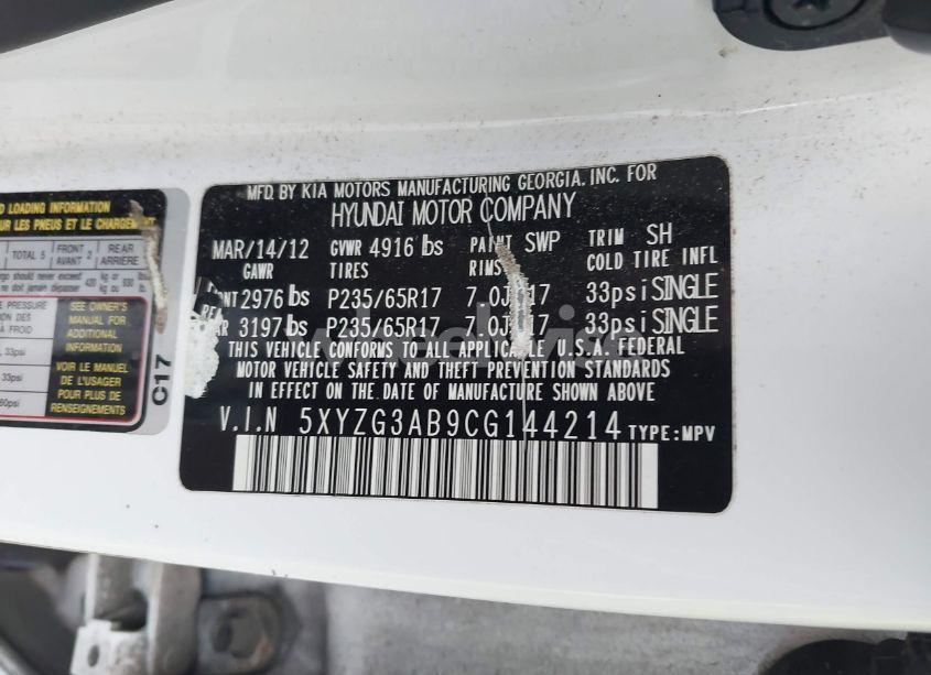 Photo 9 of 2012 Hyundai Santa FE GLS (VIN 5XYZG3AB9CG144214)