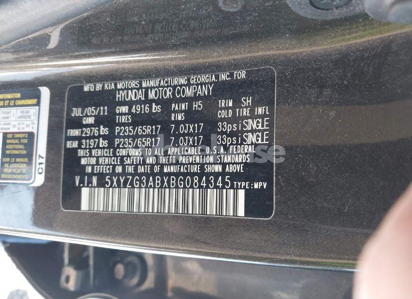 Photo 9 of 2011 Hyundai Santa FE GLS (VIN 5XYZG3ABXBG084345)