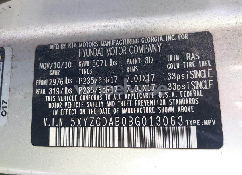 Photo 9 of 2011 Hyundai Santa FE GLS (VIN 5XYZGDAB0BG013063)