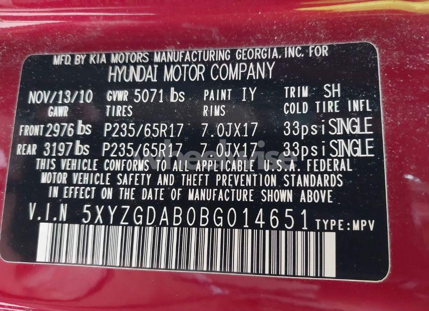 Photo 9 of 2011 Hyundai Santa FE GLS (VIN 5XYZGDAB0BG014651)
