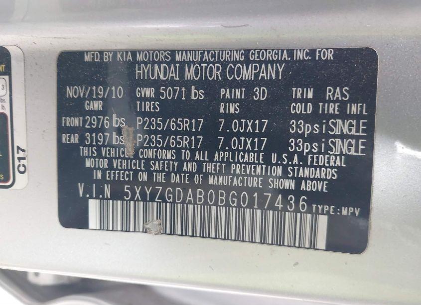 Photo 9 of 2011 Hyundai Santa FE GLS (VIN 5XYZGDAB0BG017436)