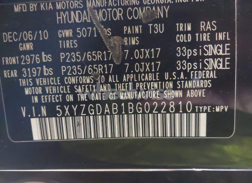 Photo 9 of 2011 Hyundai Santa FE GLS (VIN 5XYZGDAB1BG022810)