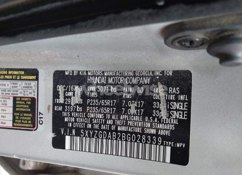 Photo 9 of 2011 Hyundai Santa FE GLS (VIN 5XYZGDAB2BG028339)