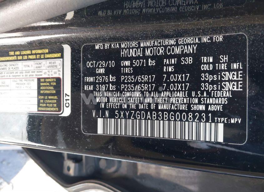 Photo 9 of 2011 Hyundai Santa FE GLS (VIN 5XYZGDAB3BG008231)