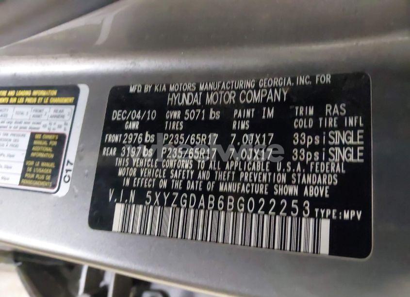 Photo 9 of 2011 Hyundai Santa FE GLS (VIN 5XYZGDAB6BG022253)