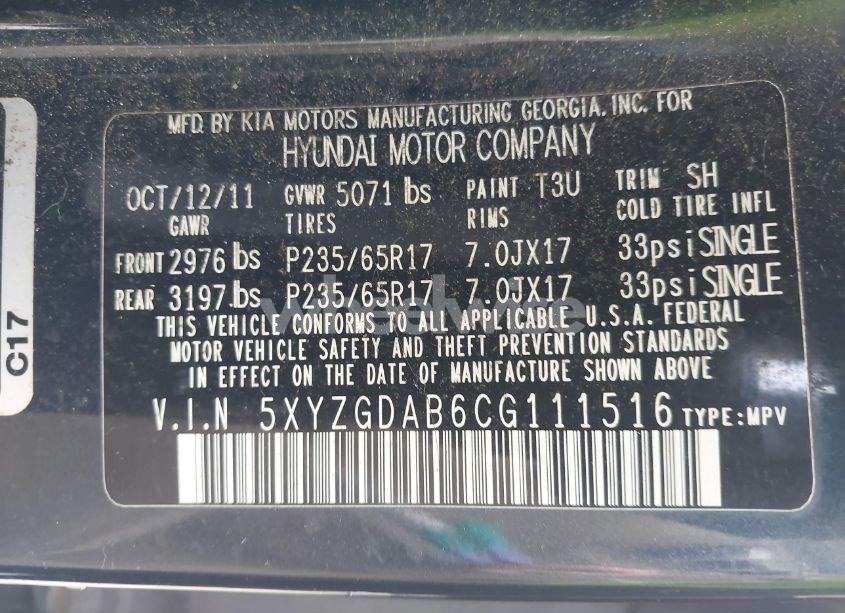 Photo 9 of 2012 Hyundai Santa FE GLS (VIN 5XYZGDAB6CG111516)