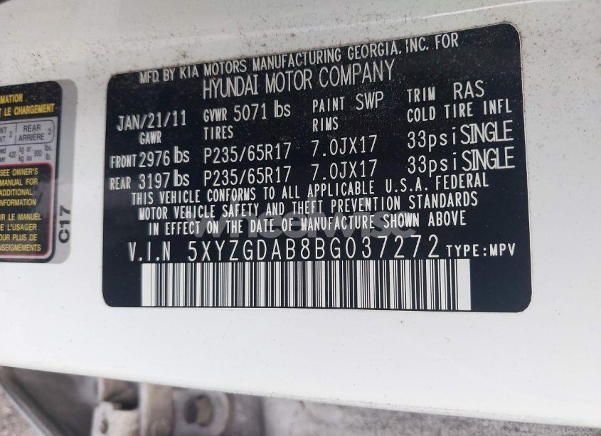 Photo 9 of 2011 Hyundai Santa FE GLS (VIN 5XYZGDAB8BG037272)