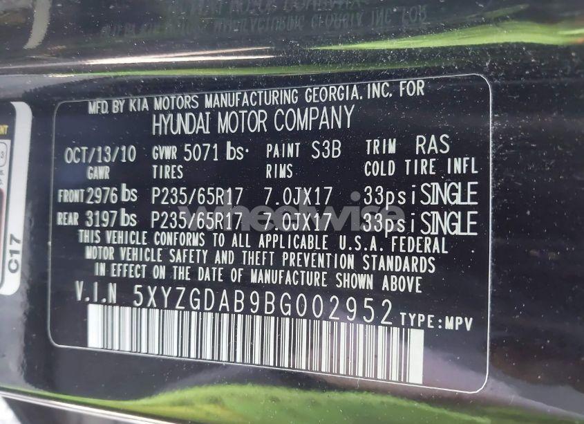 Photo 9 of 2011 Hyundai Santa FE GLS (VIN 5XYZGDAB9BG002952)