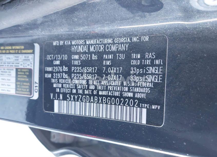 Photo 9 of 2011 Hyundai Santa FE GLS (VIN 5XYZGDABXBG002202)