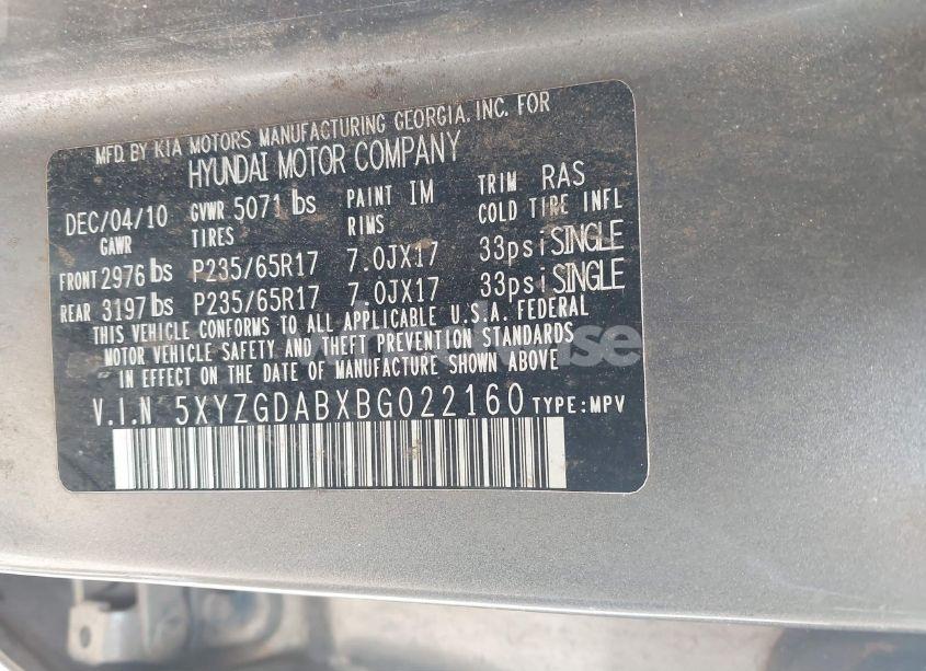 Photo 9 of 2011 Hyundai Santa FE GLS (VIN 5XYZGDABXBG022160)