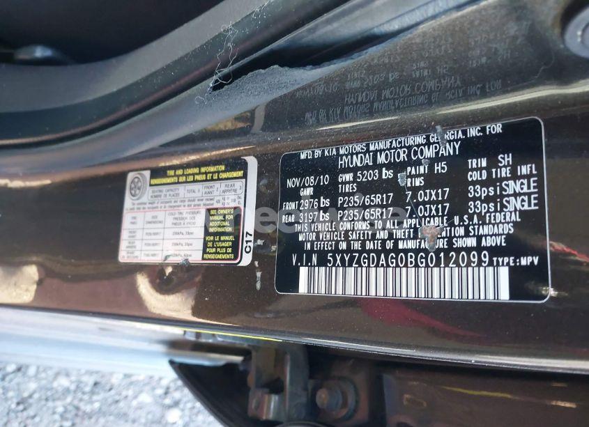 Photo 9 of 2011 Hyundai Santa FE GLS V6 (VIN 5XYZGDAG0BG012099)