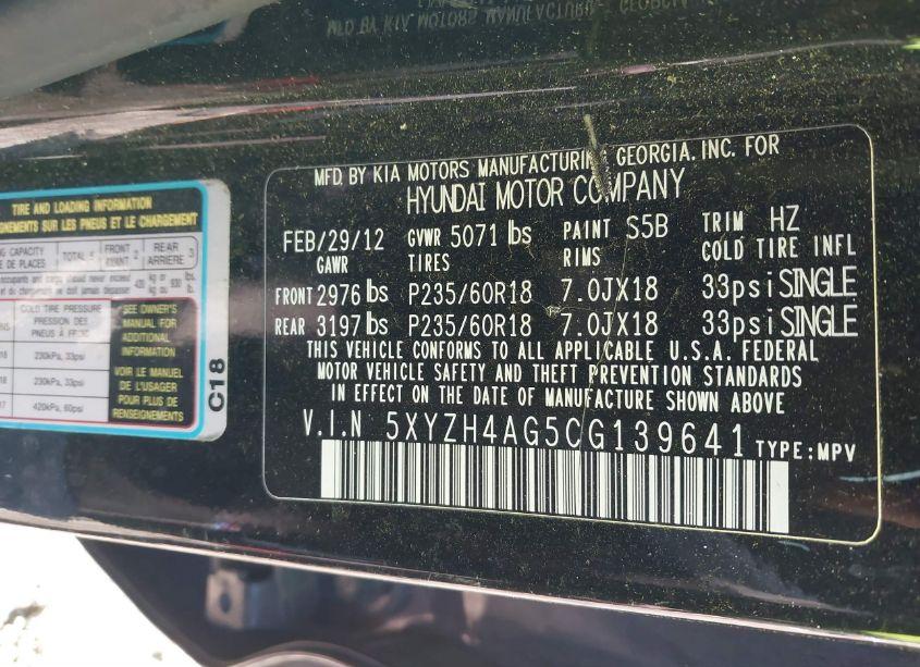 Photo 9 of 2012 Hyundai Santa FE SE (VIN 5XYZH4AG5CG139641)