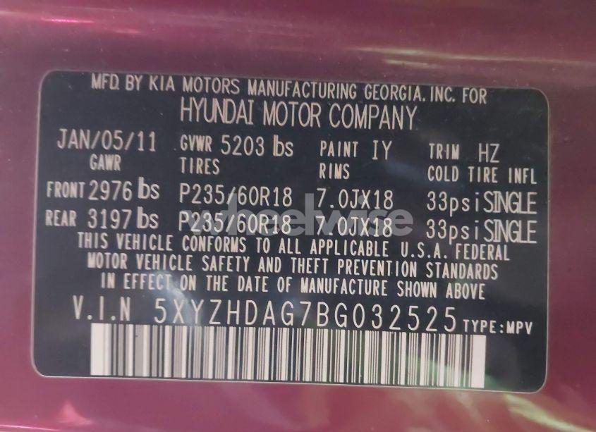 Photo 9 of 2011 Hyundai Santa FE SE (VIN 5XYZHDAG7BG032525)