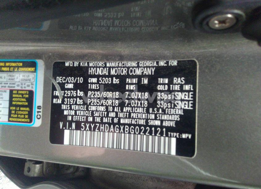 Photo 9 of 2011 Hyundai Santa FE SE (VIN 5XYZHDAGXBG022121)