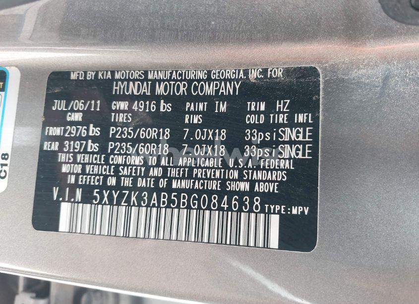 Photo 9 of 2011 Hyundai Santa FE LIMITED (VIN 5XYZK3AB5BG084638)