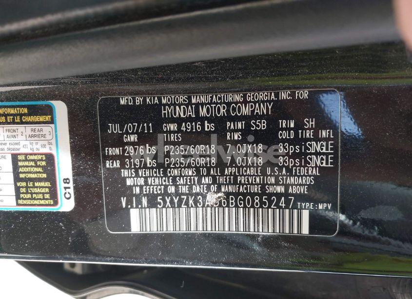 Photo 9 of 2011 Hyundai Santa FE LIMITED (VIN 5XYZK3AB6BG085247)