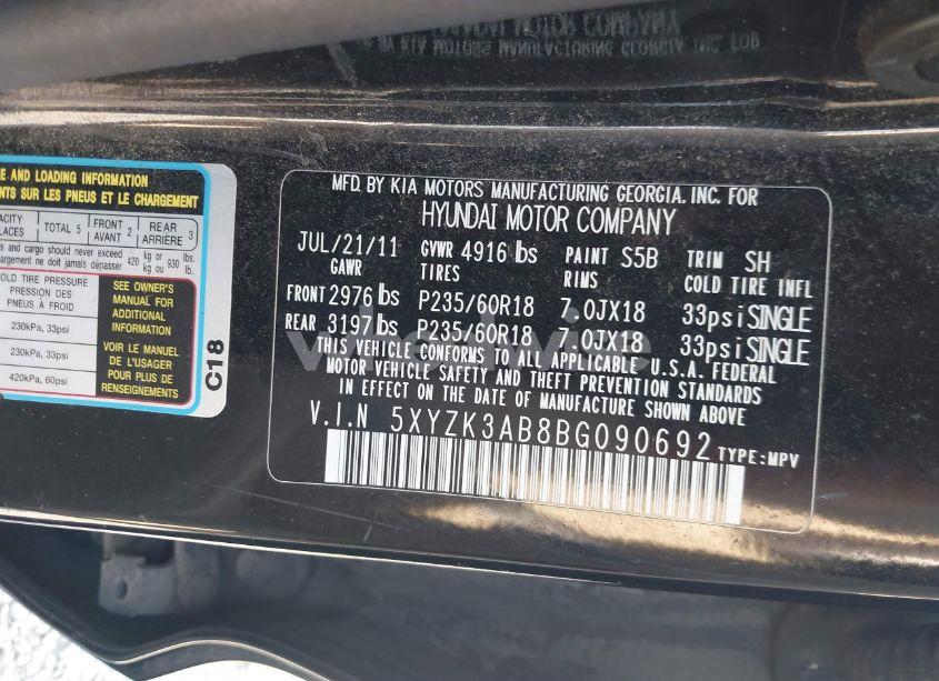 Photo 9 of 2011 Hyundai Santa FE LIMITED (VIN 5XYZK3AB8BG090692)