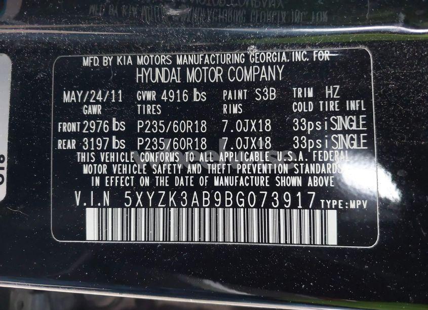 Photo 9 of 2011 Hyundai Santa FE LIMITED (VIN 5XYZK3AB9BG073917)