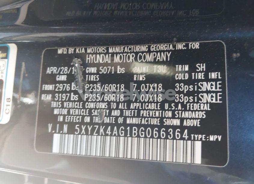 Photo 9 of 2011 Hyundai Santa FE LIMITED V6 (VIN 5XYZK4AG1BG066364)