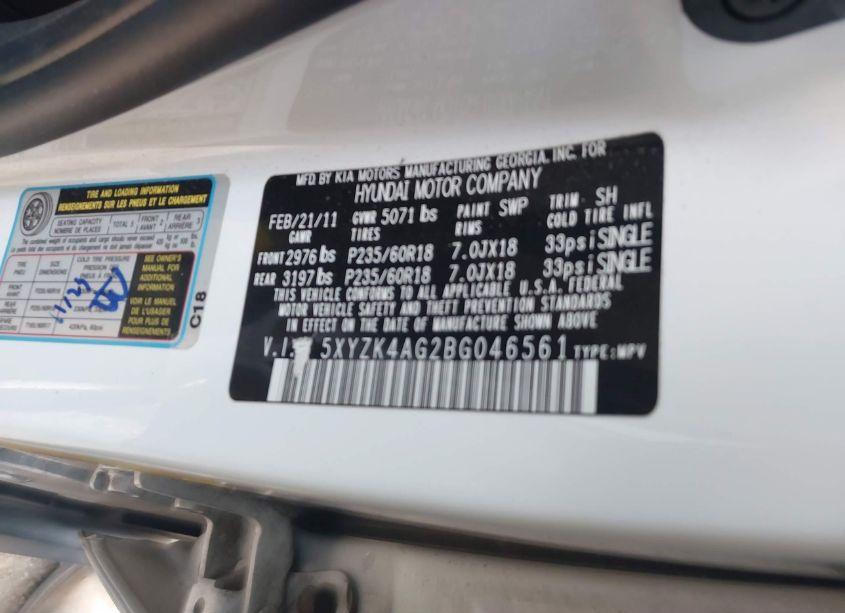 Photo 9 of 2011 Hyundai Santa FE LIMITED V6 (VIN 5XYZK4AG2BG046561)