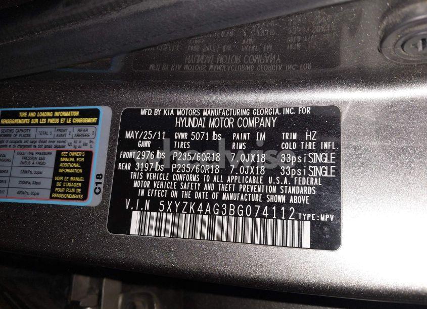 Photo 9 of 2011 Hyundai Santa FE LIMITED V6 (VIN 5XYZK4AG3BG074112)