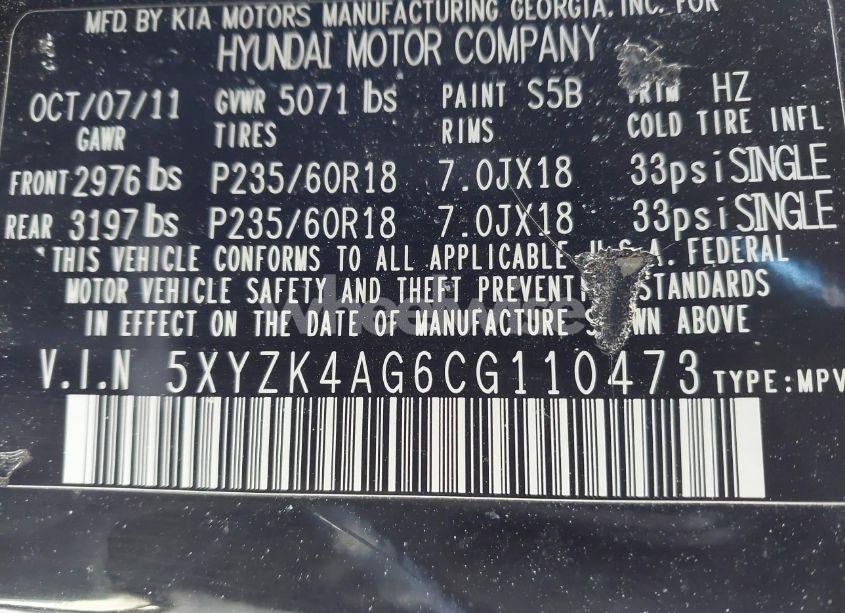 Photo 9 of 2012 Hyundai Santa FE LIMITED V6 (VIN 5XYZK4AG6CG110473)