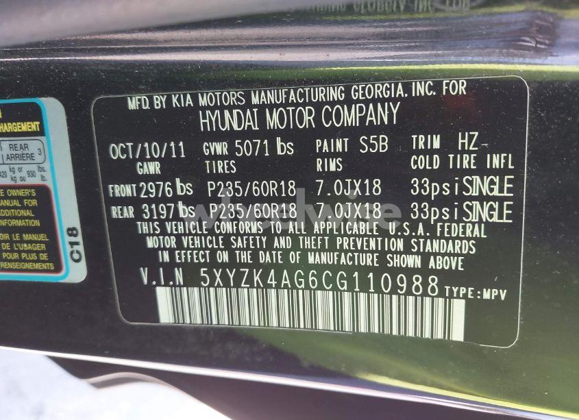 Photo 9 of 2012 Hyundai Santa FE LIMITED V6 (VIN 5XYZK4AG6CG110988)