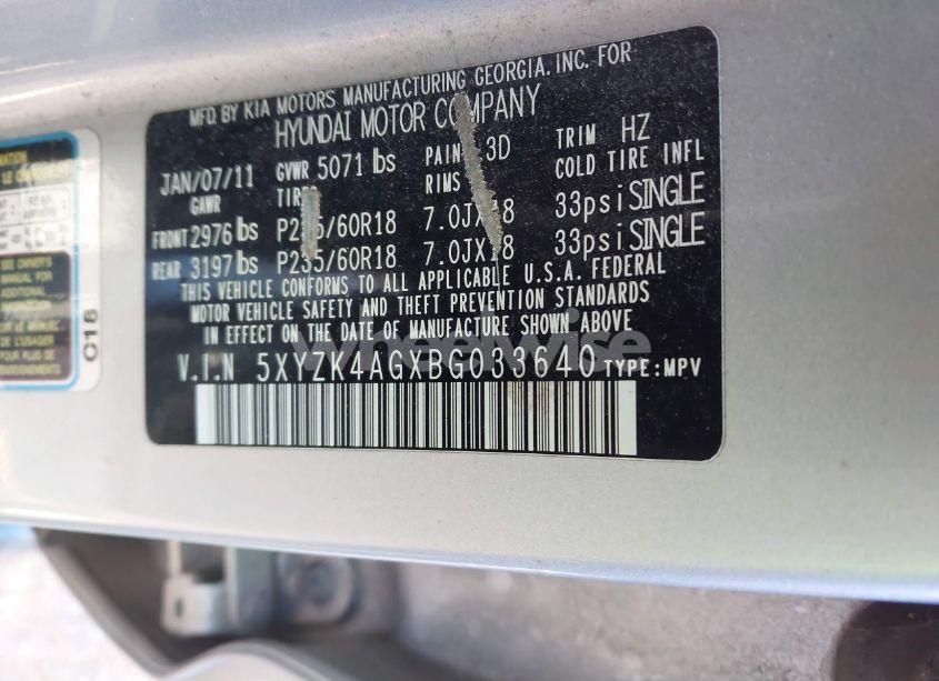 Photo 9 of 2011 Hyundai Santa FE LIMITED V6 (VIN 5XYZK4AGXBG033640)