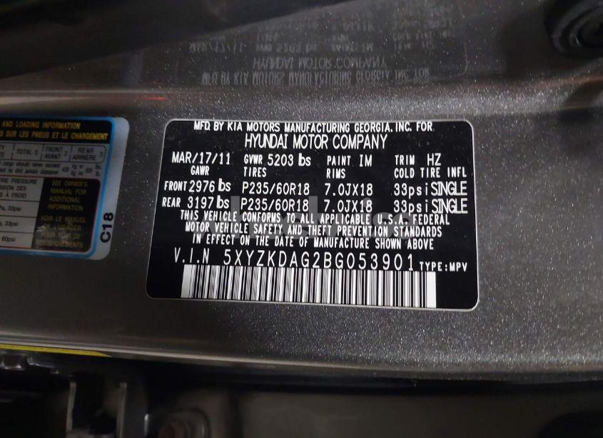 Photo 9 of 2011 Hyundai Santa FE LIMITED V6 (VIN 5XYZKDAG2BG053901)