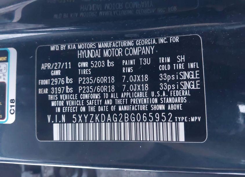 Photo 9 of 2011 Hyundai Santa FE LIMITED V6 (VIN 5XYZKDAG2BG065952)