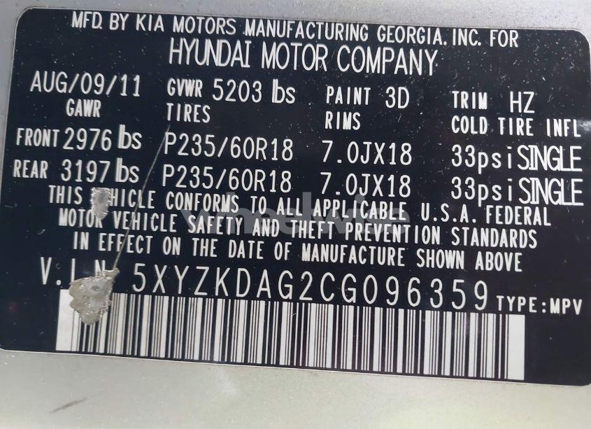 Photo 9 of 2012 Hyundai Santa FE LIMITED V6 (VIN 5XYZKDAG2CG096359)