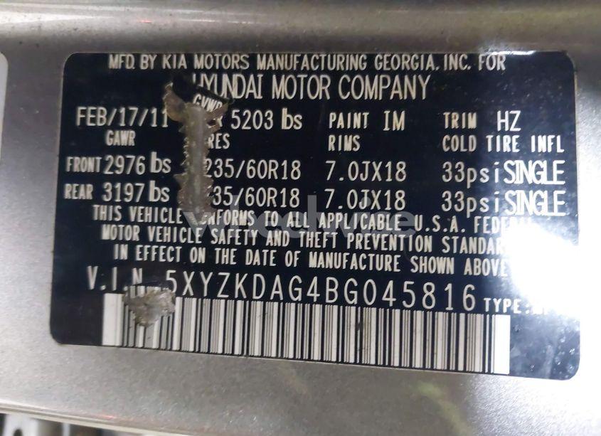 Photo 9 of 2011 Hyundai Santa FE LIMITED V6 (VIN 5XYZKDAG4BG045816)