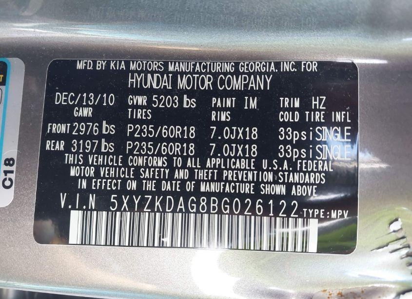 Photo 9 of 2011 Hyundai Santa FE LIMITED V6 (VIN 5XYZKDAG8BG026122)