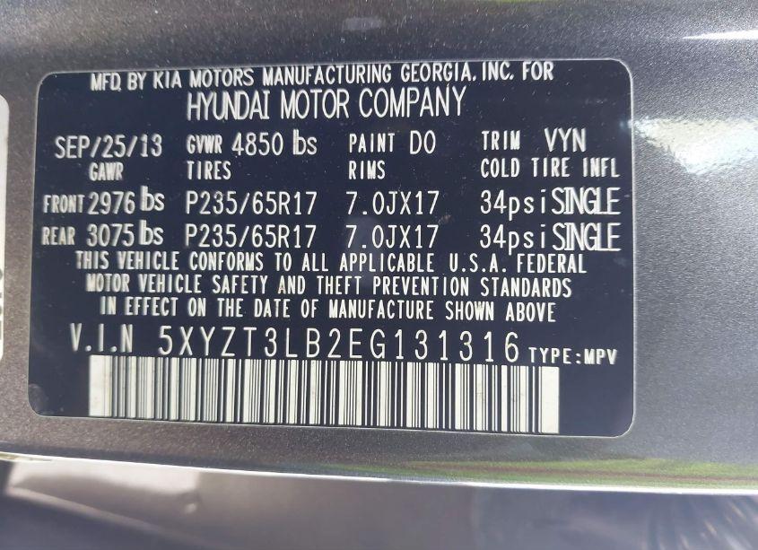 Photo 9 of 2014 Hyundai Santa FE SPORT 2.4L (VIN 5XYZT3LB2EG131316)