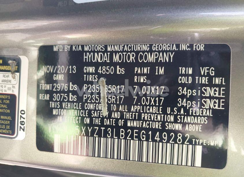 Photo 9 of 2014 Hyundai Santa FE SPORT 2.4L (VIN 5XYZT3LB2EG149282)