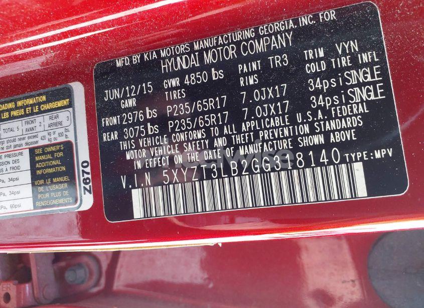 Photo 9 of 2016 Hyundai Santa FE SPORT 2.4L (VIN 5XYZT3LB2GG318140)