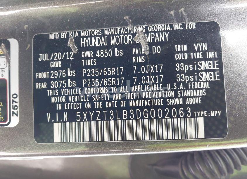 Photo 9 of 2013 Hyundai Santa FE SPORT (VIN 5XYZT3LB3DG002063)