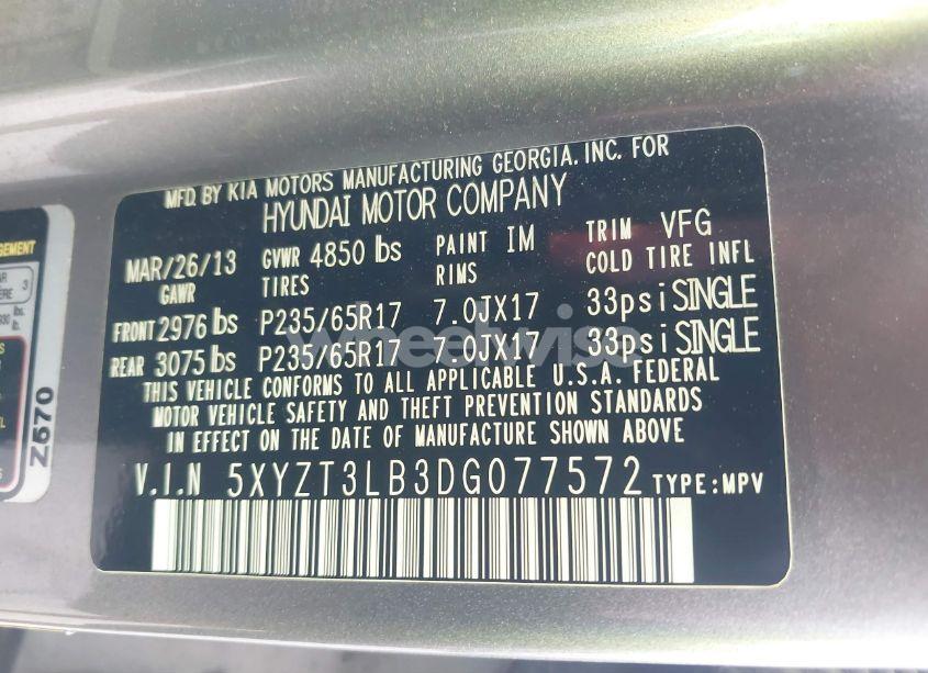 Photo 9 of 2013 Hyundai Santa FE SPORT (VIN 5XYZT3LB3DG077572)