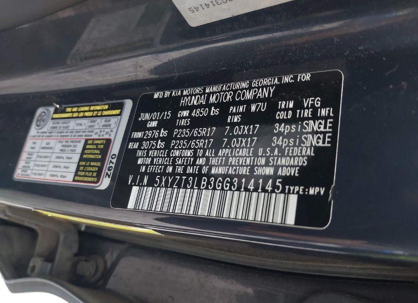 Photo 9 of 2016 Hyundai Santa FE SPORT 2.4L (VIN 5XYZT3LB3GG314145)