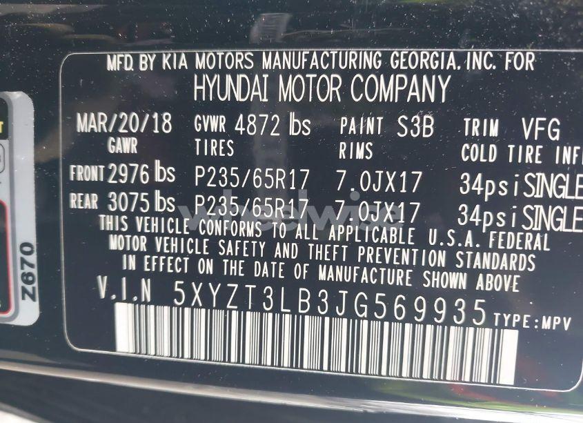 Photo 9 of 2018 Hyundai Santa FE SPORT 2.4L (VIN 5XYZT3LB3JG569935)