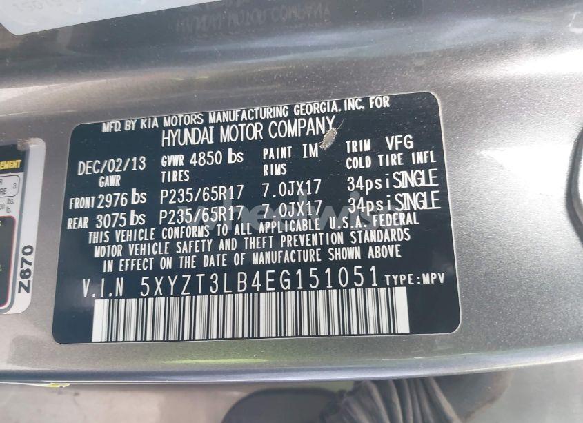 Photo 9 of 2014 Hyundai Santa FE SPORT 2.4L (VIN 5XYZT3LB4EG151051)