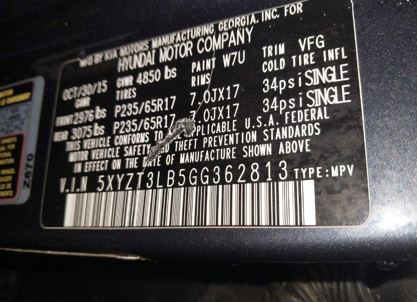 Photo 9 of 2016 Hyundai Santa FE SPORT 2.4L (VIN 5XYZT3LB5GG362813)