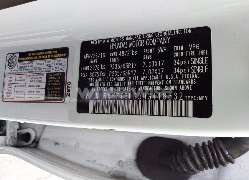 Photo 9 of 2017 Hyundai Santa FE SPORT 2.4L (VIN 5XYZT3LB5HG418332)