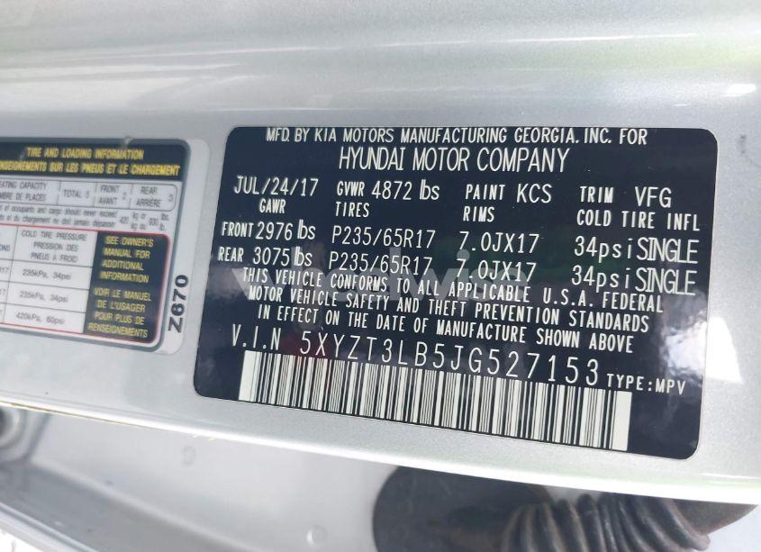 Photo 9 of 2018 Hyundai Santa FE SPORT 2.4L (VIN 5XYZT3LB5JG527153)