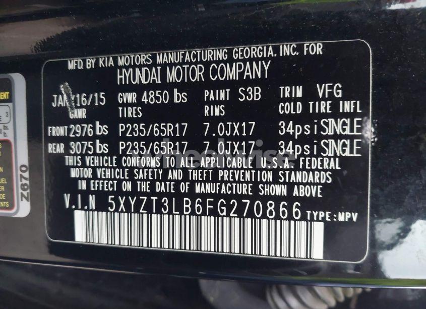 Photo 9 of 2015 Hyundai Santa FE SPORT 2.4L (VIN 5XYZT3LB6FG270866)