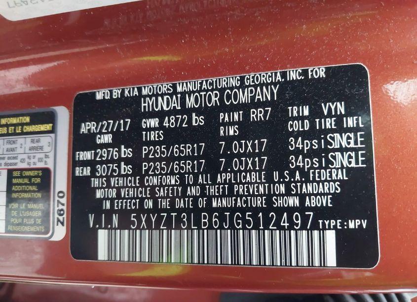 Photo 9 of 2018 Hyundai Santa FE SPORT 2.4L (VIN 5XYZT3LB6JG512497)