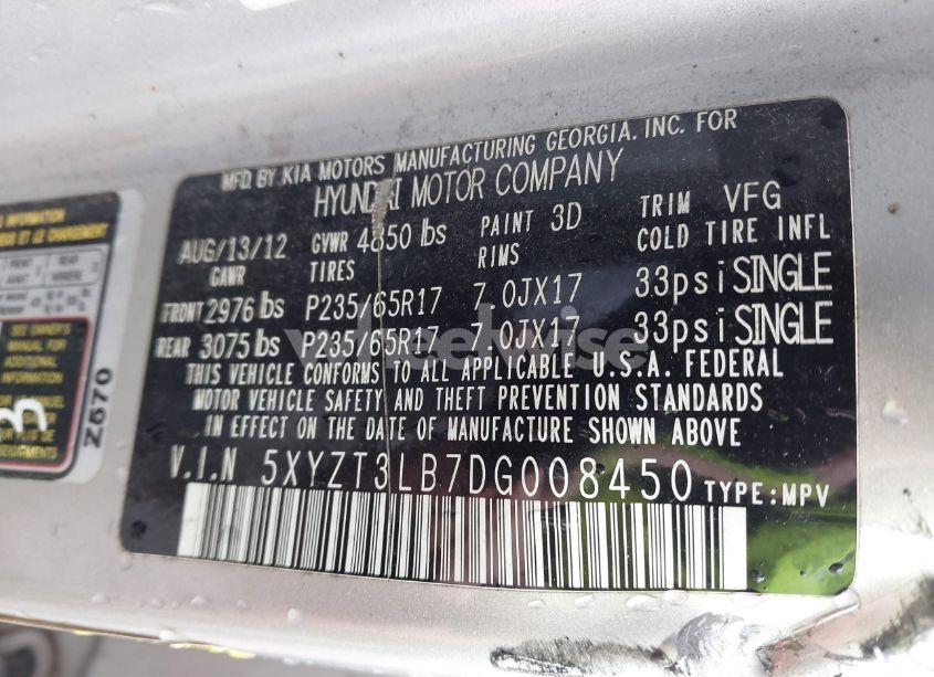 Photo 9 of 2013 Hyundai Santa FE SPORT (VIN 5XYZT3LB7DG008450)